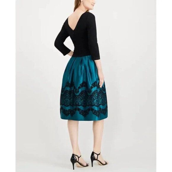 SL Fashions Flocked Black/Teal Fit & Flare Special Event Dress NWT 18 - Picture 10 of 10